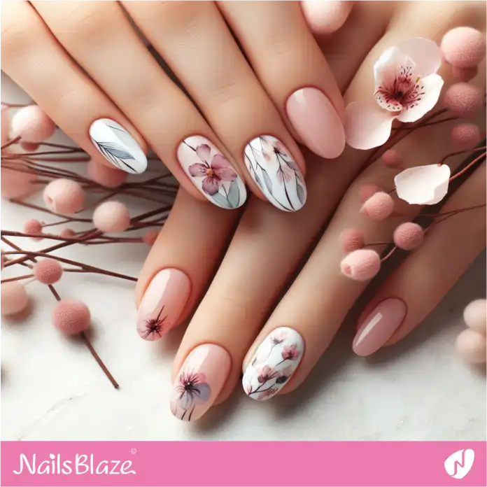 Delicate Watercolor Flower Petals Nail Design | Paint Nail Art - NB2234